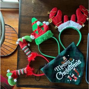 Three pet Christmas ears, and one bandanna